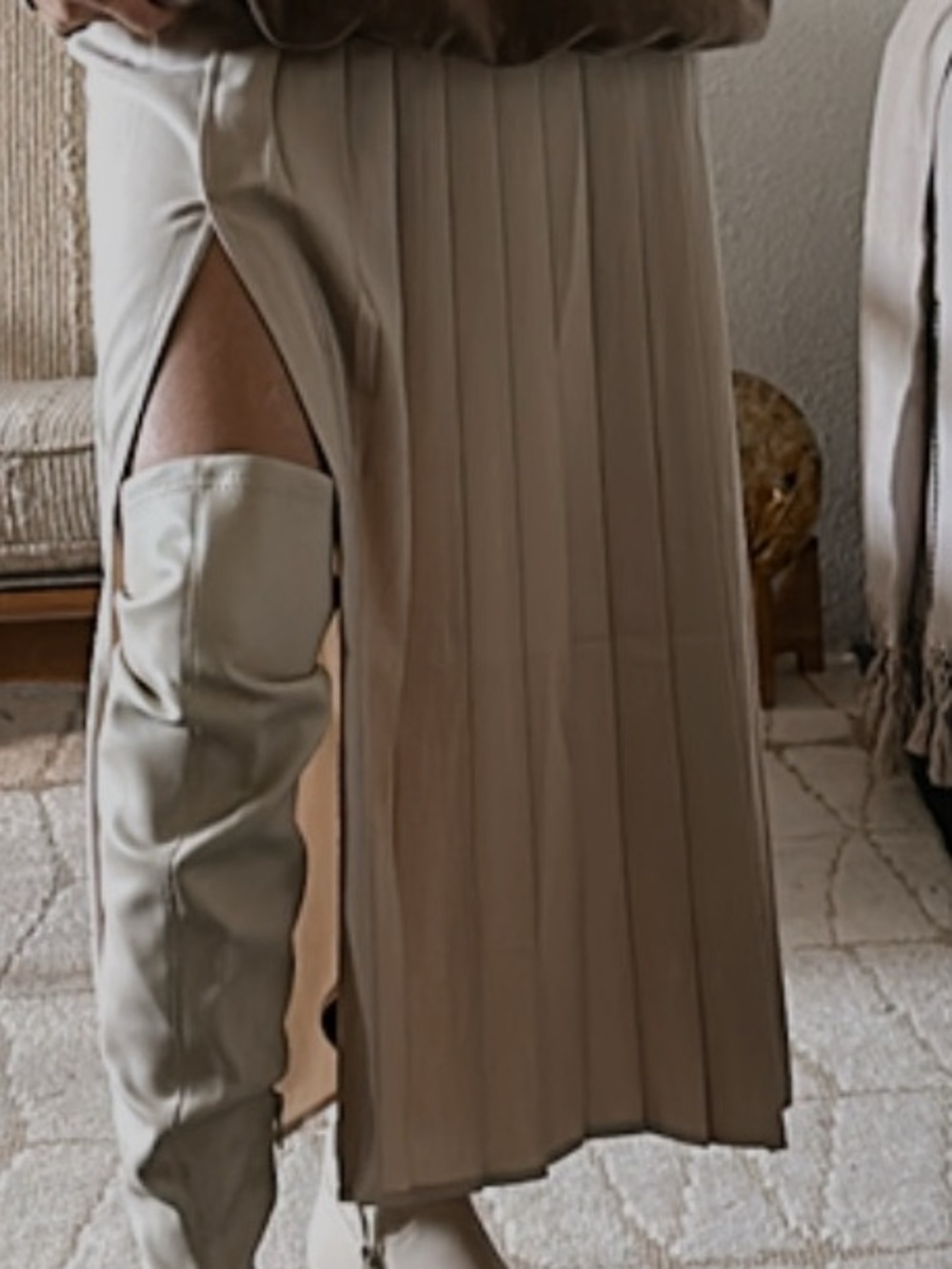 Open Edit Pleated Maxi Skirt with Front Slit